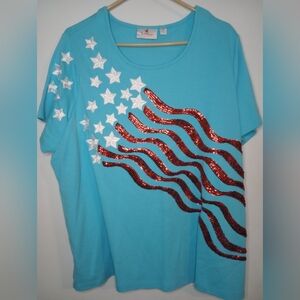 Quacker Factory Patriotic Shirt Red White & Blue American Flag
